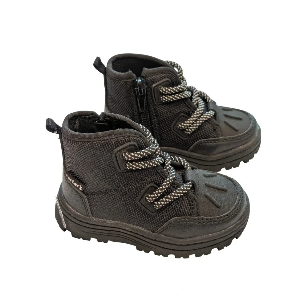Carters Kids Toddler Black High Top Boots Side Zip Lug Sole Shoes Size 5